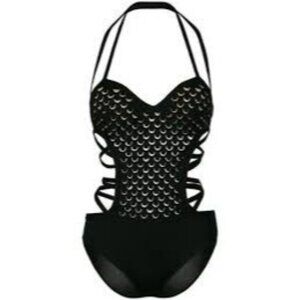 NWT La Perla Black Mesh One-Piece Swimsuit Cutout Sides & Strappy Size S